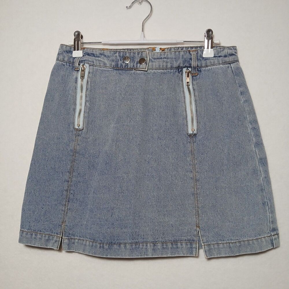 Gianni Bini Jean Mini Skirt Women's Size Medium Sage Wash Denim Zippers Y2K #961
